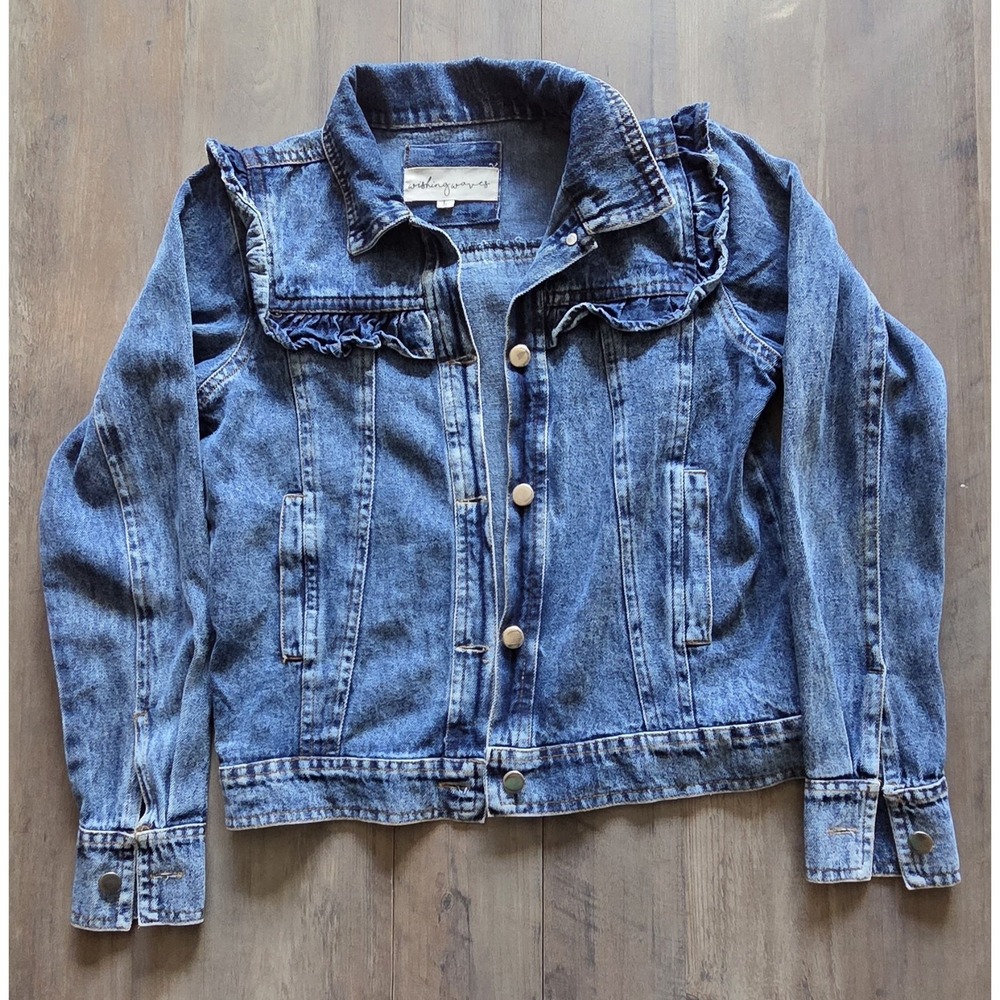 Wishing Waves Blue Denim Jacket With Denim Ruffles Junior Size L